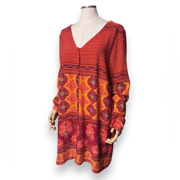 MINKPINK Folktale Smock Dress Boho Multicolor Mixed Print Button Front - Picture 2 of 10